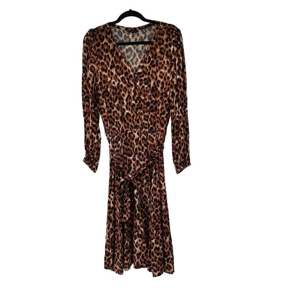 Talbots Leopard Animal Print V Neck Long Sleeve Dress Sz‎ 12 Women’s